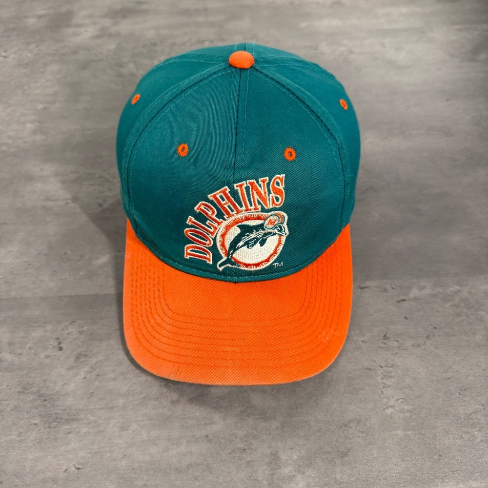 Vintage Drew Pearson Miami Dolphins Snapback Hat Teal Orange 90s NFL Cap 2 Tone